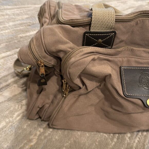 Eddie Bauer Ford Vintage Canvas Travel Duffle Bag great shape tan leather trim - Picture 3 of 12